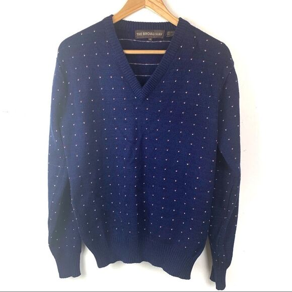 Vintage Men’s The Broadway V Neck Blue Sweater Size Medium - Picture 1 of 3